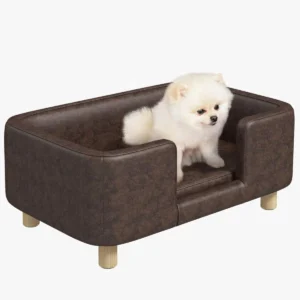 Cama sofá para mascotas Pawhut con Pomerania blanco encima